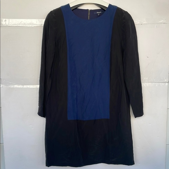 Madewell Blue and Black Colorblock Dress Back Zipper Silk Blend Small - Picture 5 of 17